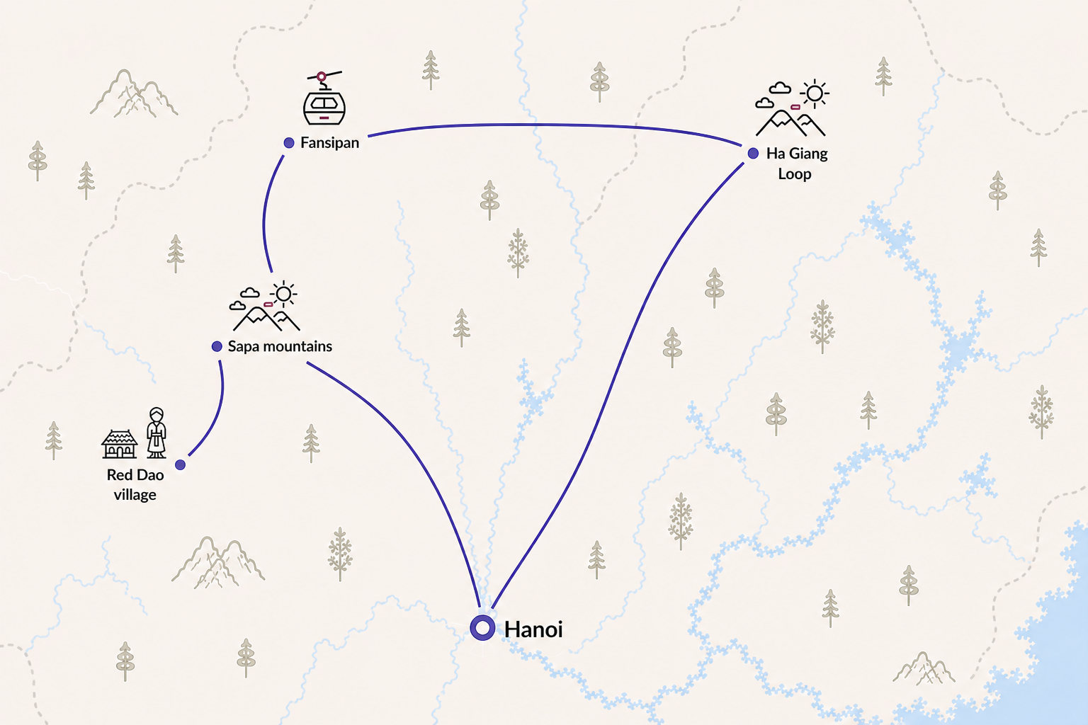 Route map - Northern Vietnam Adventure